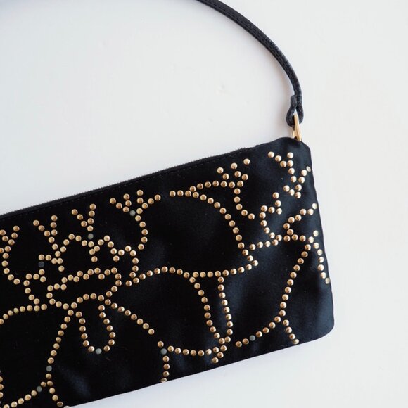 Authentic Preowned Valentino Black Satin Gold Studded Shoulder Bag - Picture 4 of 8